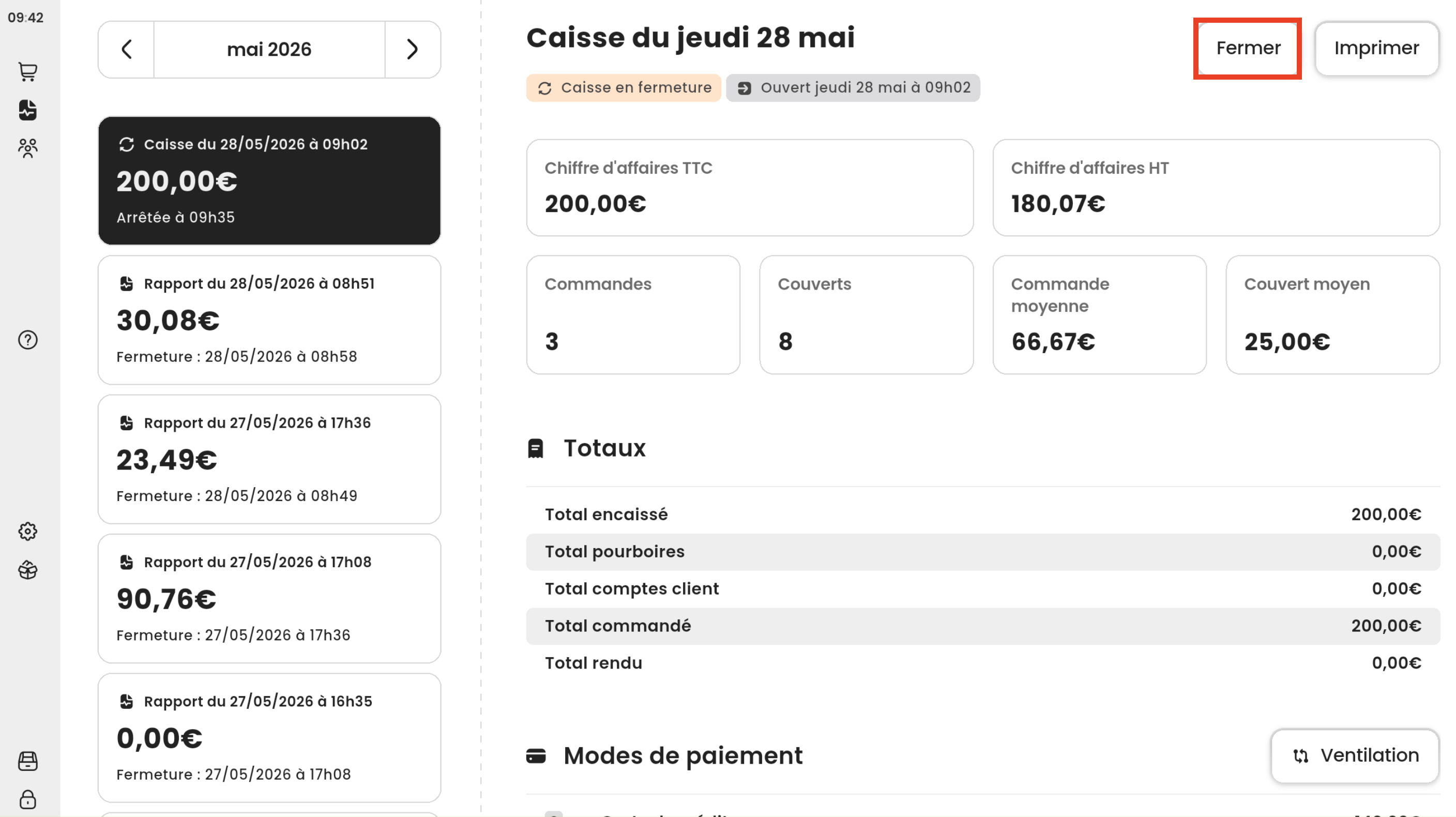 Fermer la caisse