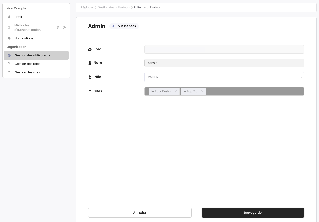 Modification d'un utilisateur