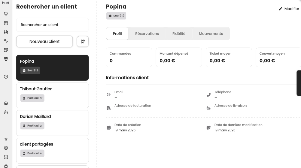 Liste des comptes clients