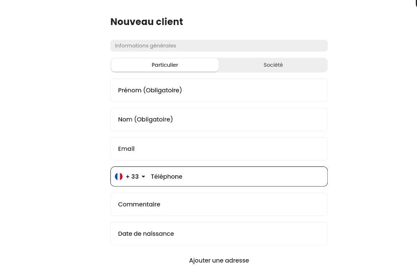 Fiche client Particulier