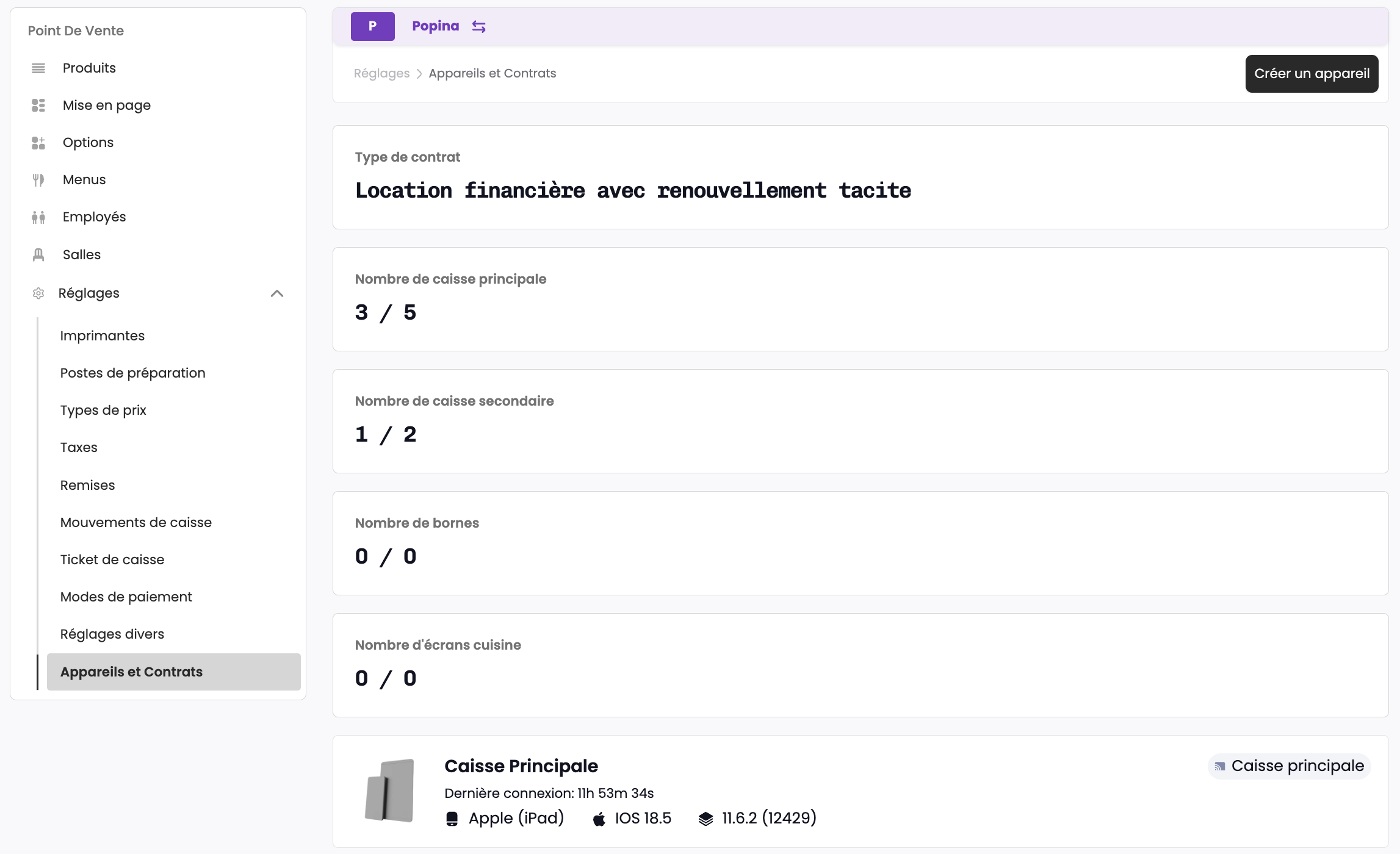 Vue d'ensemble des appareils et contrats