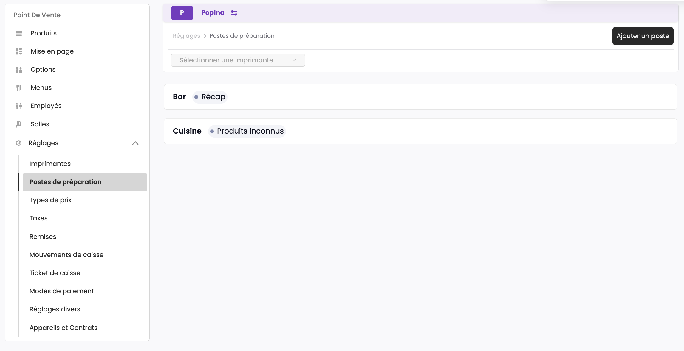 Vue d'ensemble des postes de préparation