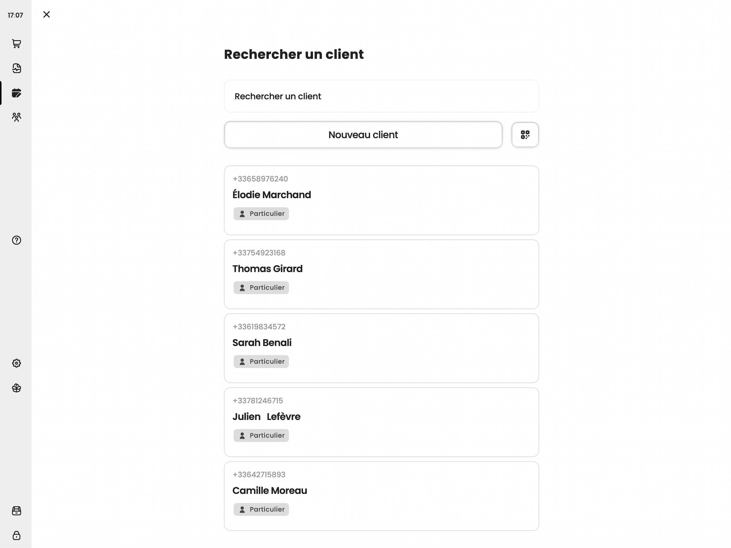 Page de recherche d'un client