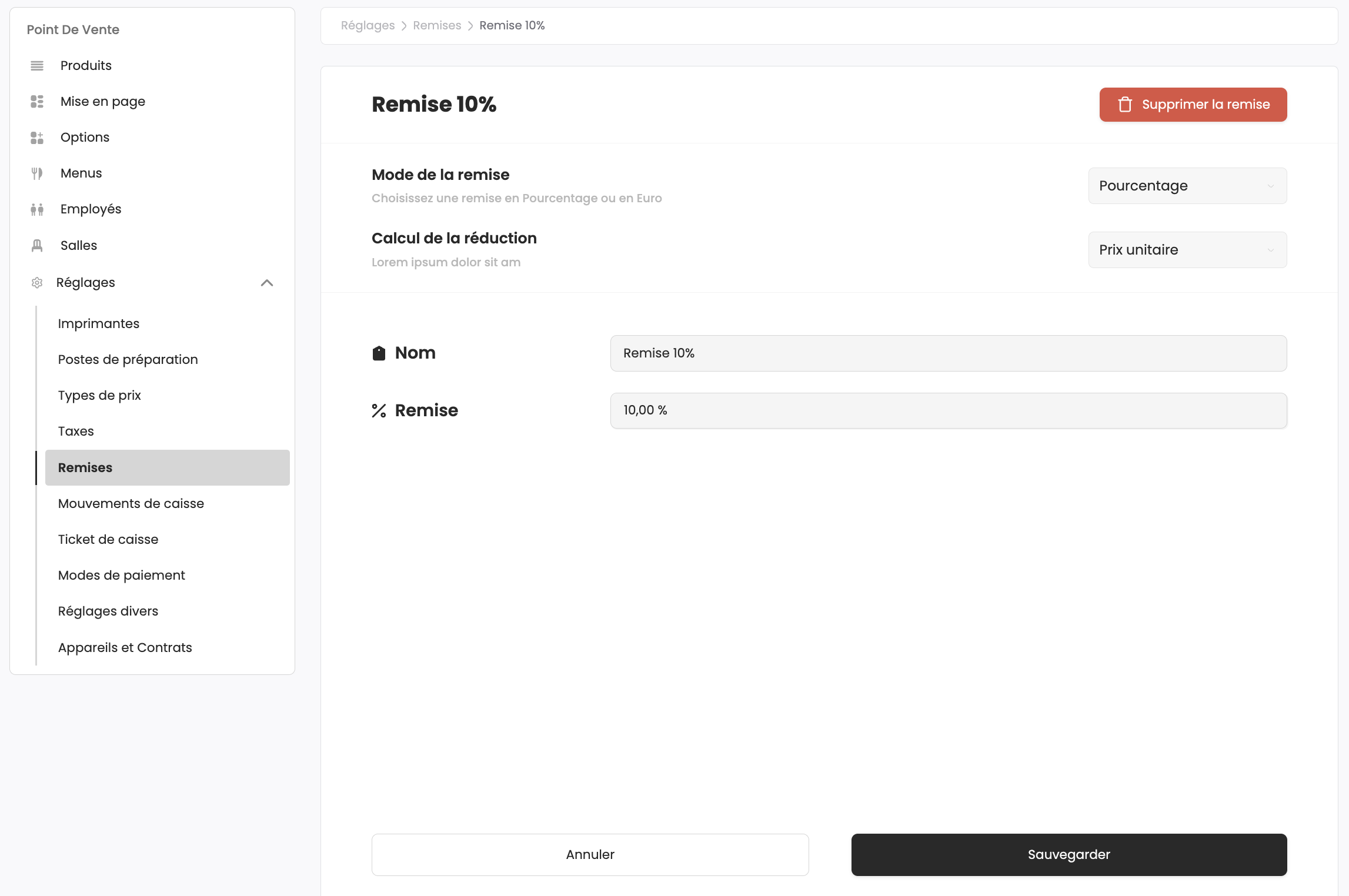 Configuration d'une remise