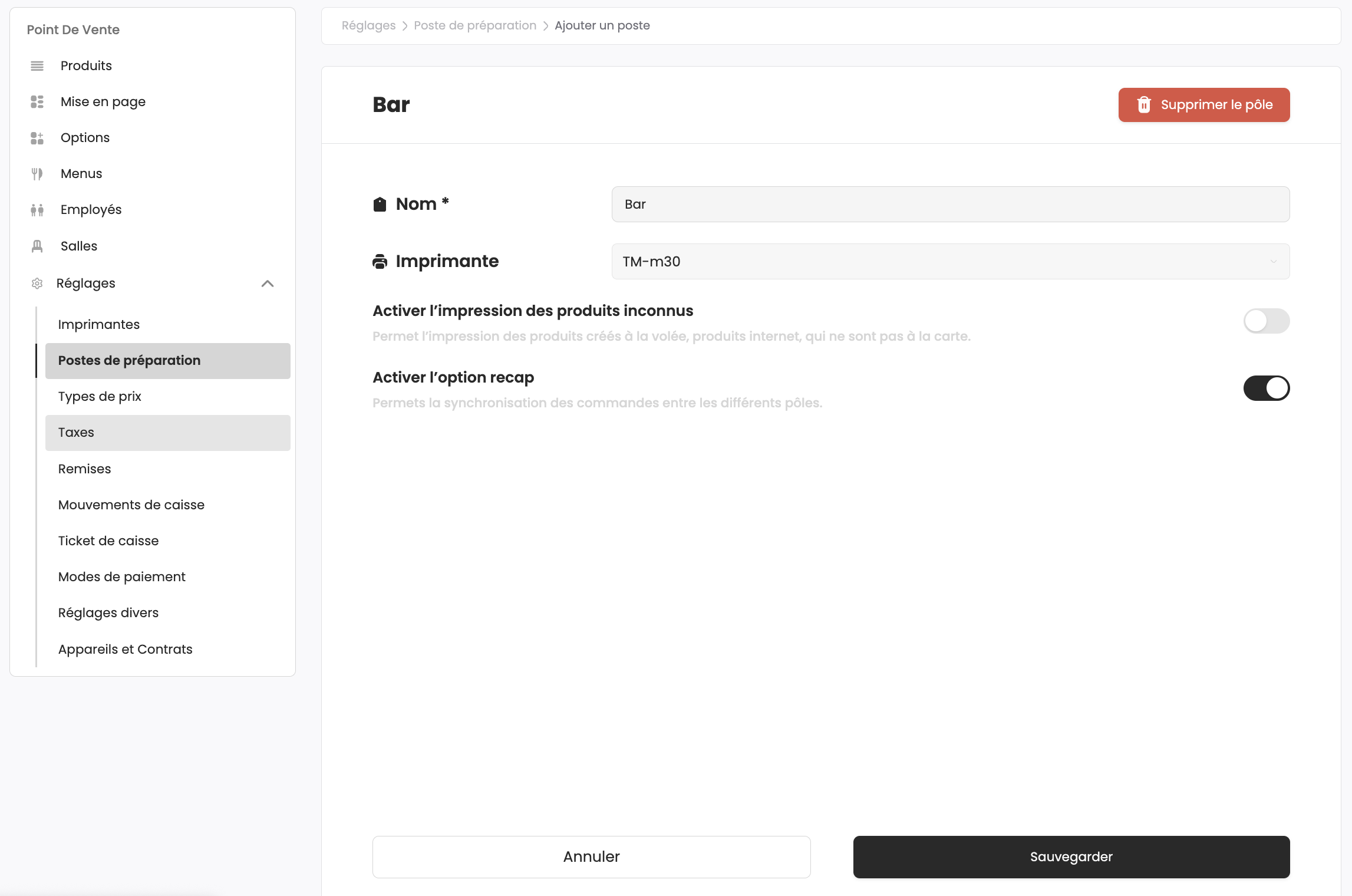 Configuration d'un poste de préparation