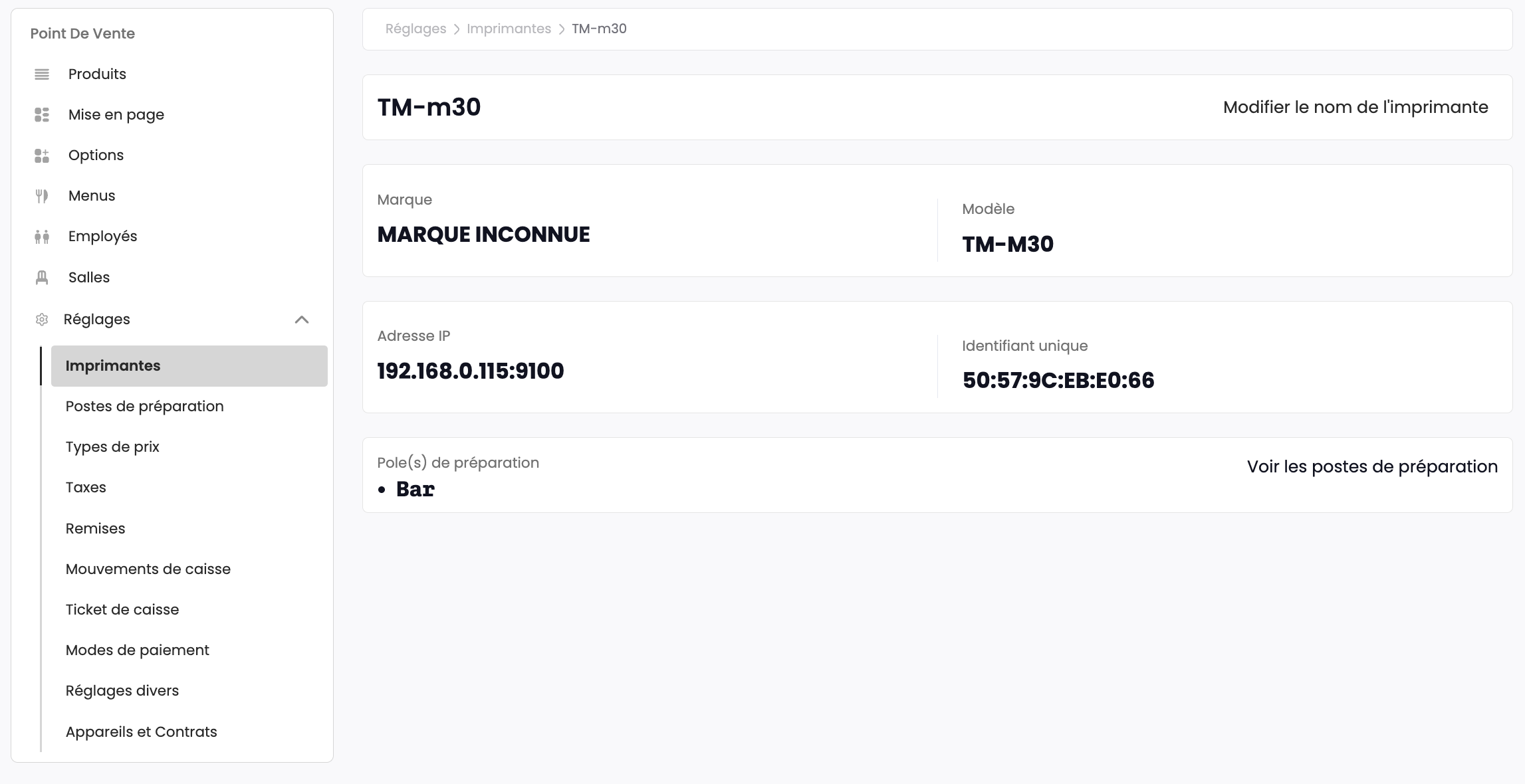 Affichage des informations d'une imprimante