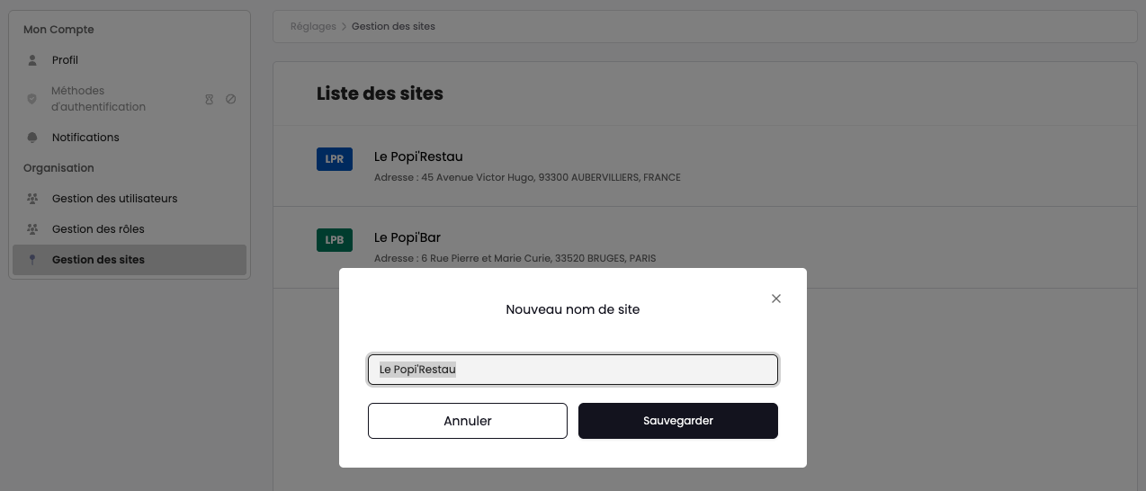 Modification d'un site