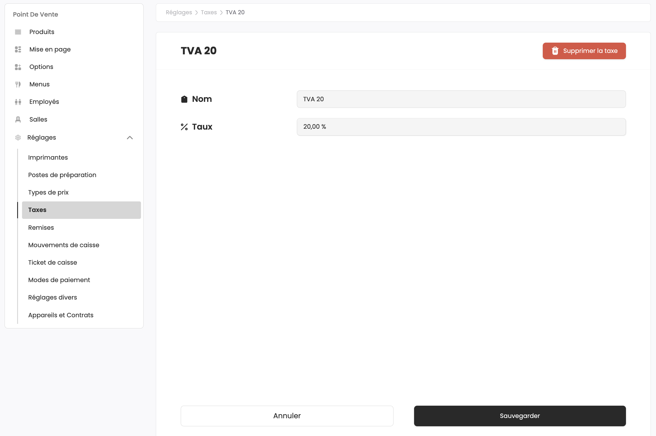 Configuration d'une taxe
