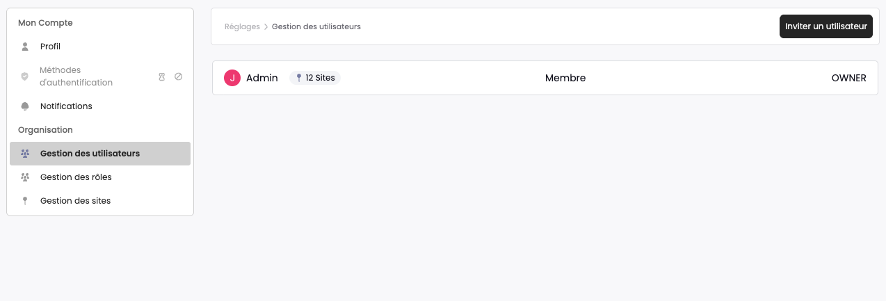 Vue de la gestion des utilisateurs